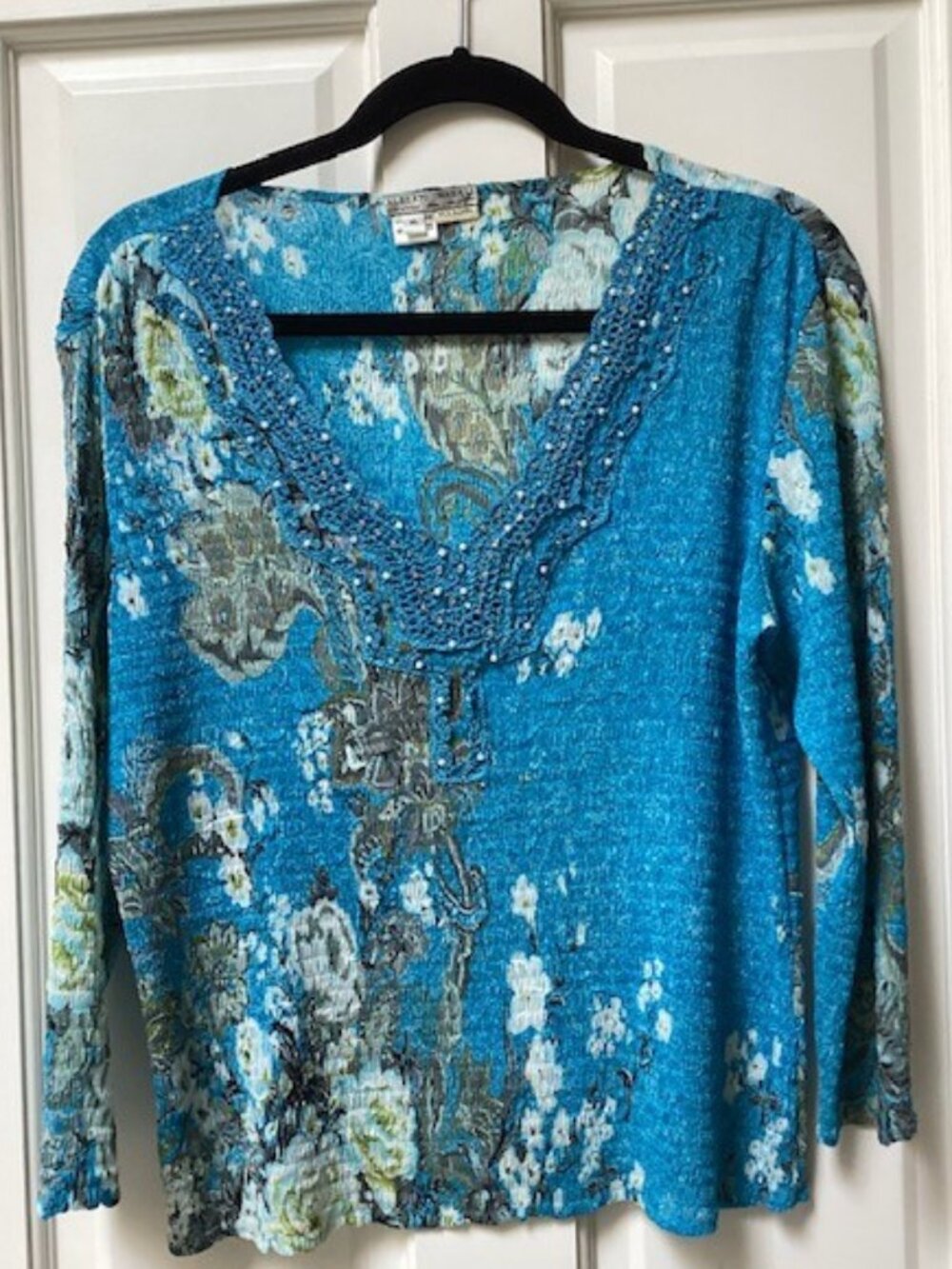 Alberto Makali blue and white embellished woman's top, size XL